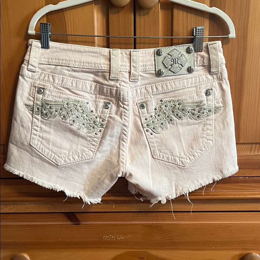 Miss Me Light Pink Jean Shorts with Embroidery